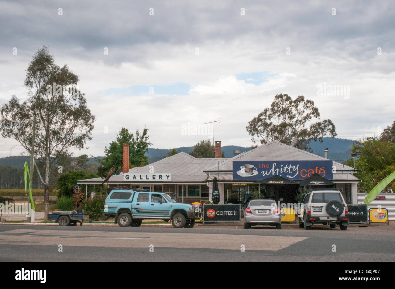Cafe rurale e la cambusa a Whitfield, un borgo della Valle del re regione vinicola, Victoria, Australia Foto Stock