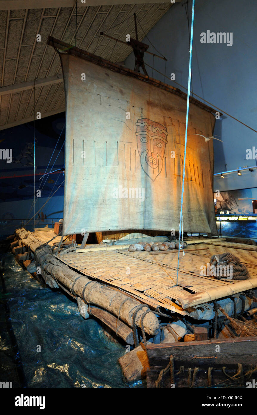 Originale galleggiante Kon-Tiki, zattera, Museo Kon-Tiki, Oslo, Norvegia / Thor Heyerdahl Museum, Kon Tiki Foto Stock