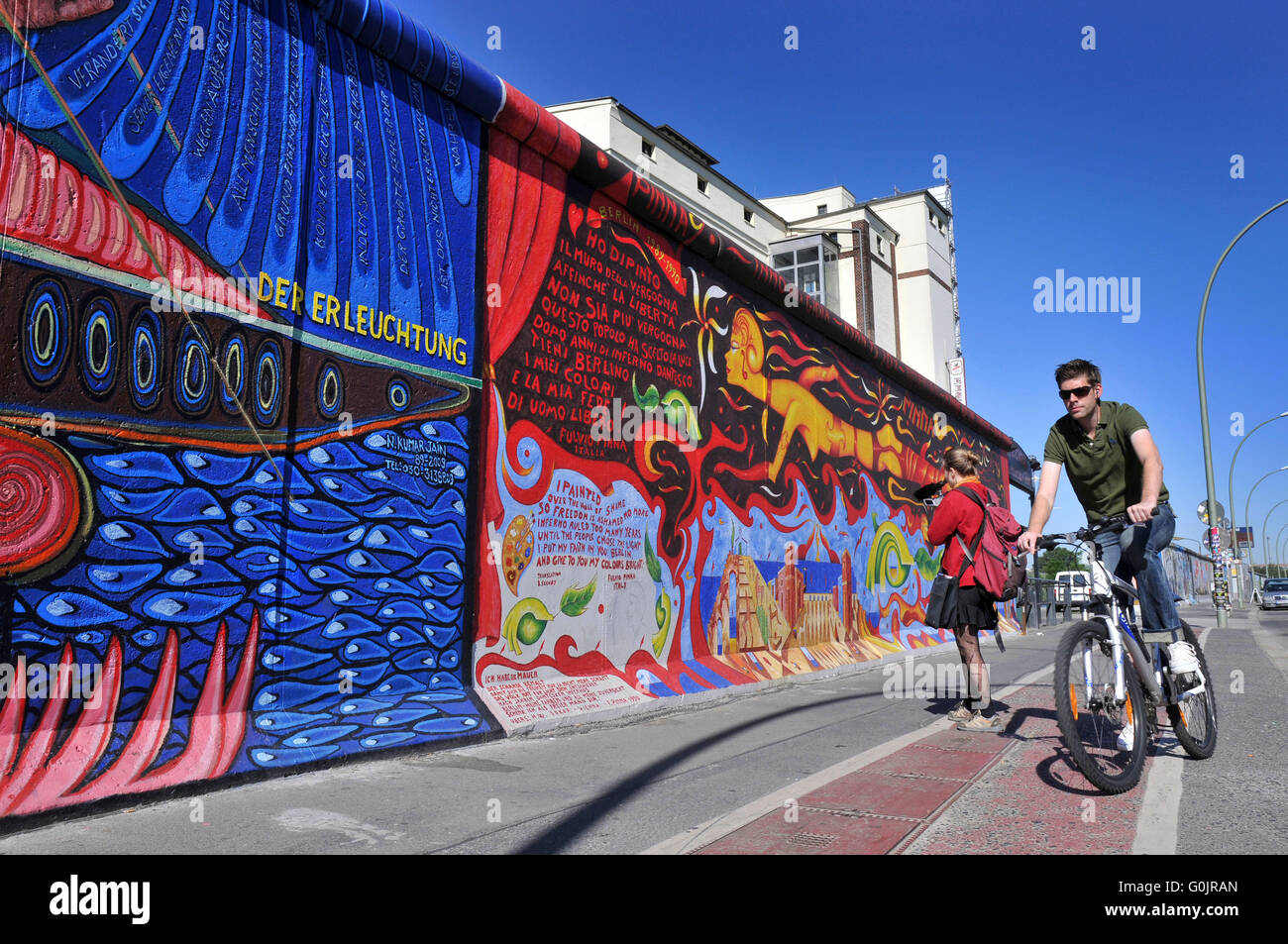 La East Side Gallery, pittura murale, pittura, open-air gallery, il muro di Berlino, Friedrichshain di Berlino, Germania / Berliner Mauer Foto Stock