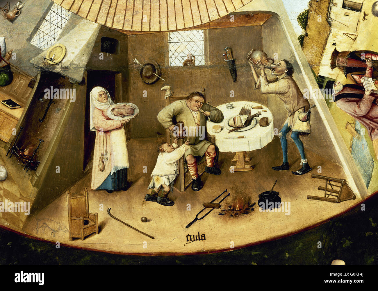 Hieronymus Bosch (c.1450-1516). Pittore olandese. Tabella dei sette peccati capitali. Dettaglio del peccato di gola. Il Museo del Prado. Madrid. Spagna. Foto Stock