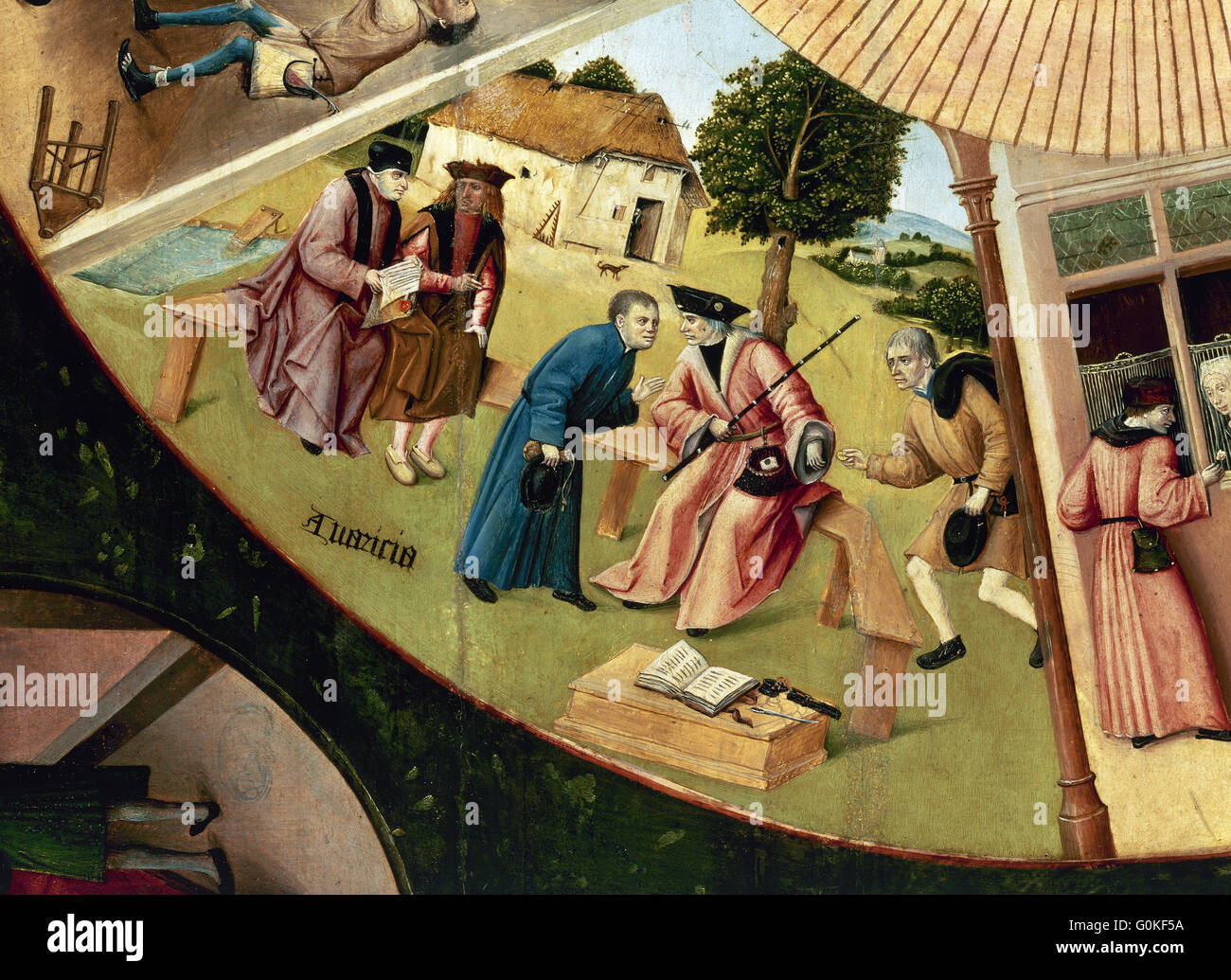 Hieronymus Bosch (c.1450-1516). Pittore olandese. Tabella dei sette peccati capitali. Dettaglio dell'avidità. Il Museo del Prado. Madrid. Spagna. Foto Stock