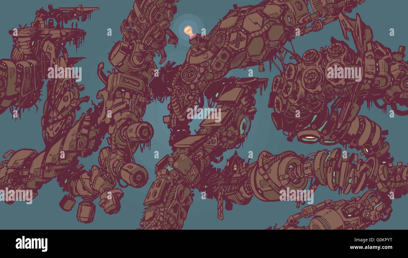 Una perfetta tiling tessellating o configurazione di sfondo illustrazione vettoriale, dotato di trama di vigne o tentacoli fatti di posta indesiderata Illustrazione Vettoriale