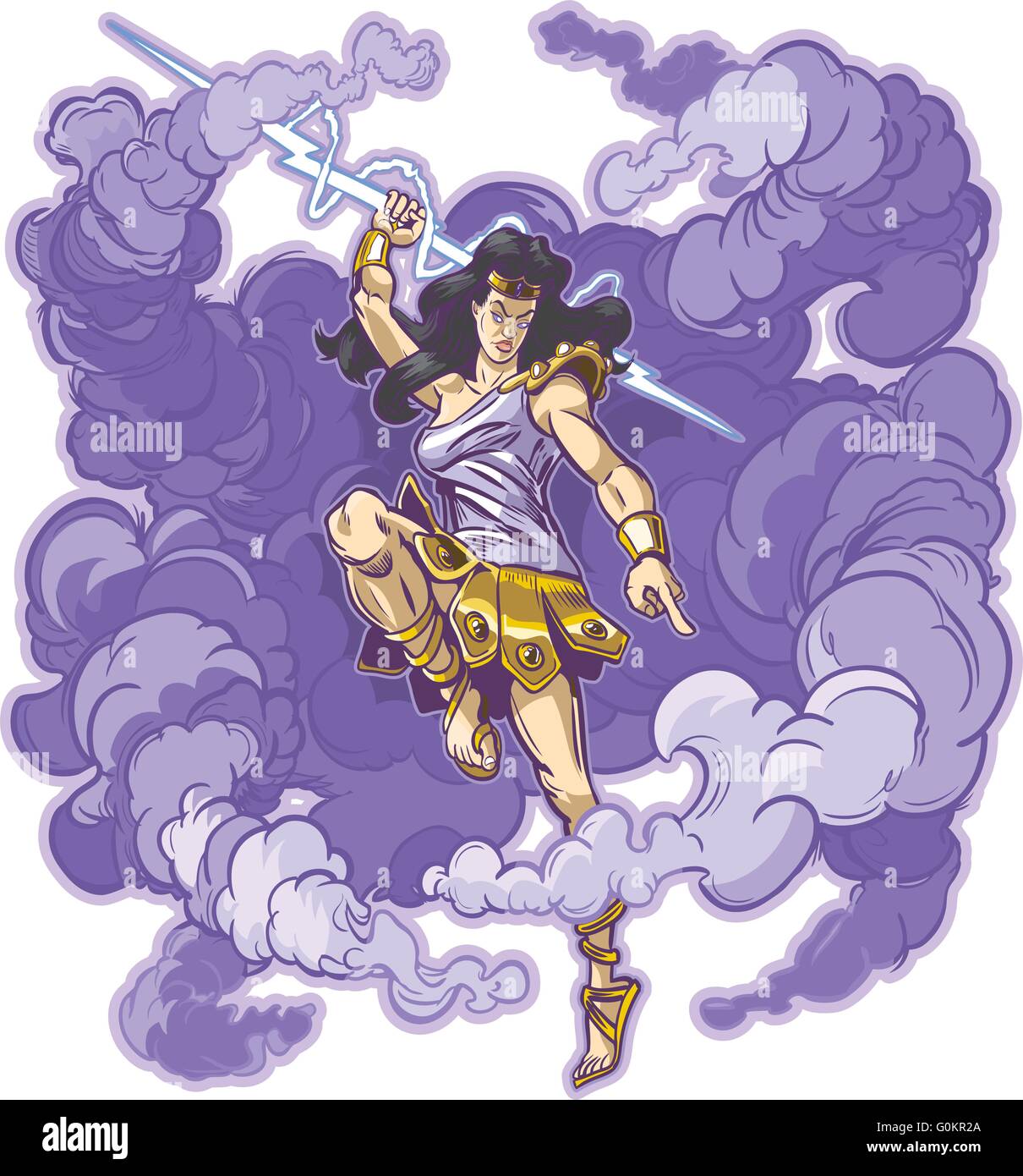 Vector clip art cartoon illustrazione di un arrabbiato femmina o greco romano dea tuono o titan mascotte. Illustrazione Vettoriale