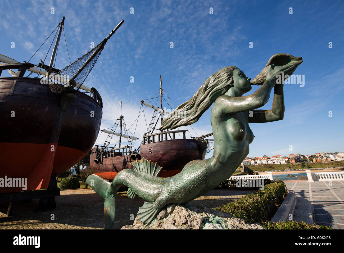 Mermaid Polena, Carabela nave Alsar vitale, Peninsula de la Magdalena di Santander Cantabria Spagna Europa Foto Stock