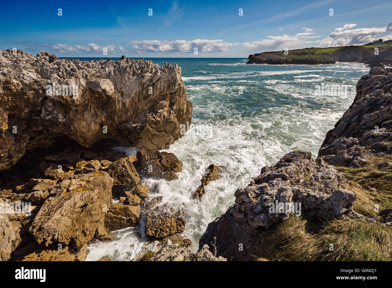 Playa de Toró. Llanes, Mare cantabrico, Asturias Spagna, Europa Foto Stock