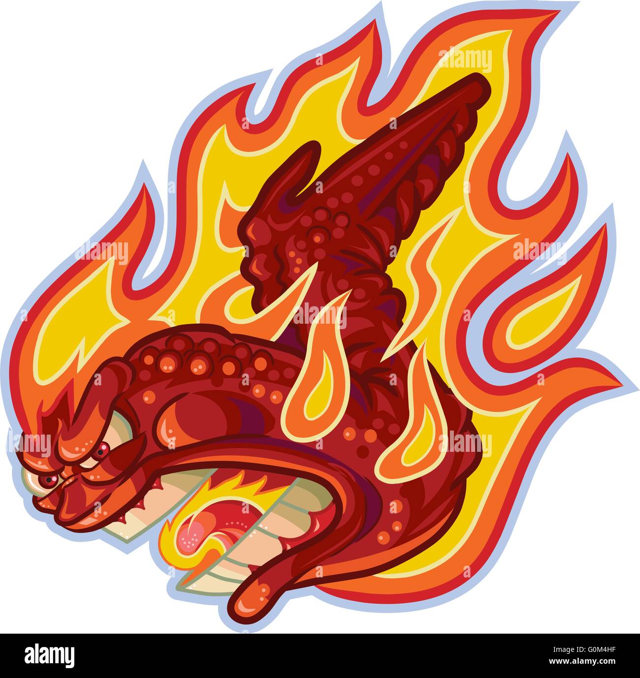 Vector cartoon clip art illustrazione di un arrabbiato buffalo o pollo  caldo ala sul fuoco o in fiamme con una faccia urlare Immagine e Vettoriale  - Alamy