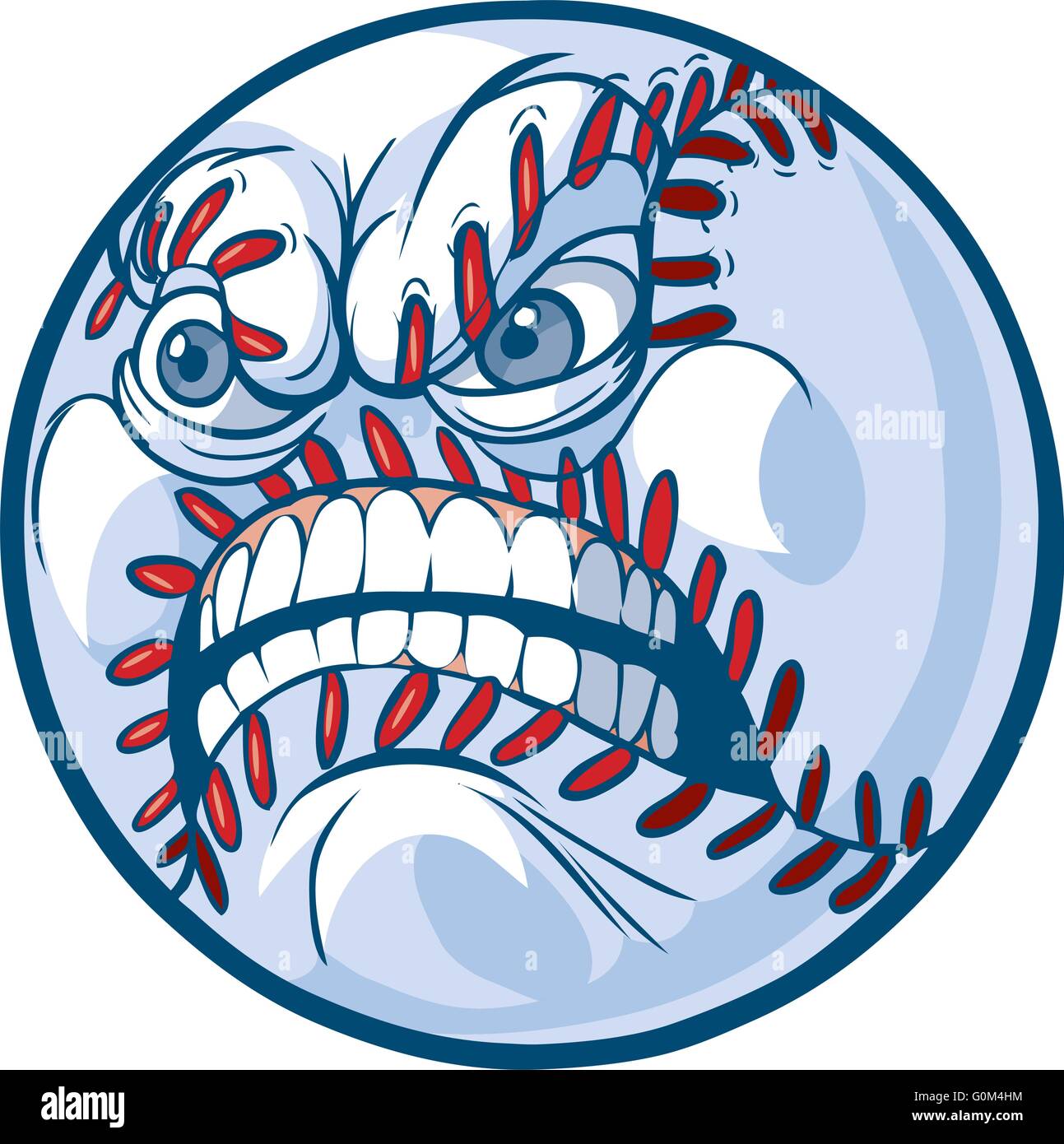 Vector Cartoon Clip Art illustrazione di un baseball o softball con un volto arrabbiato. Illustrazione Vettoriale