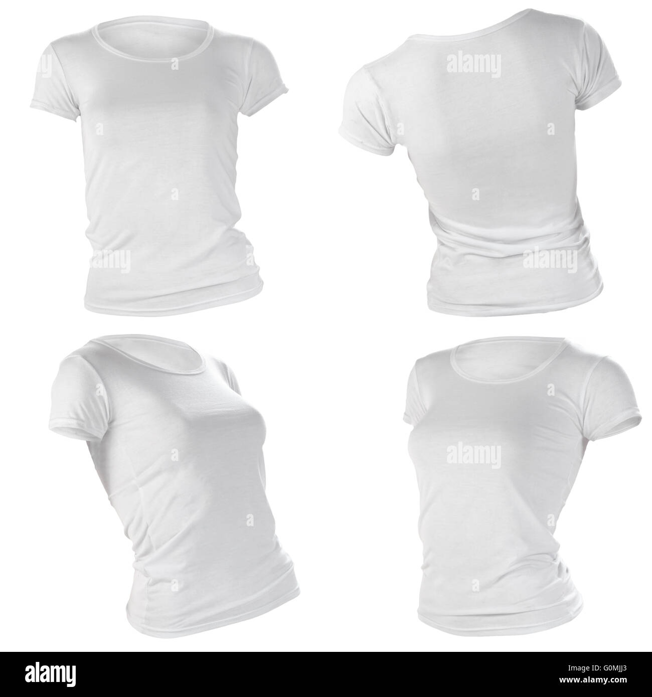 Donna bianca t-shirt, anteriore e posteriore del modello di progettazione Foto Stock