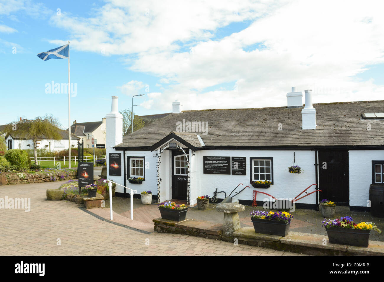 Il famoso vecchio Fabbri Shop in Gretna Green, Scotland, Regno Unito, Europa Foto Stock