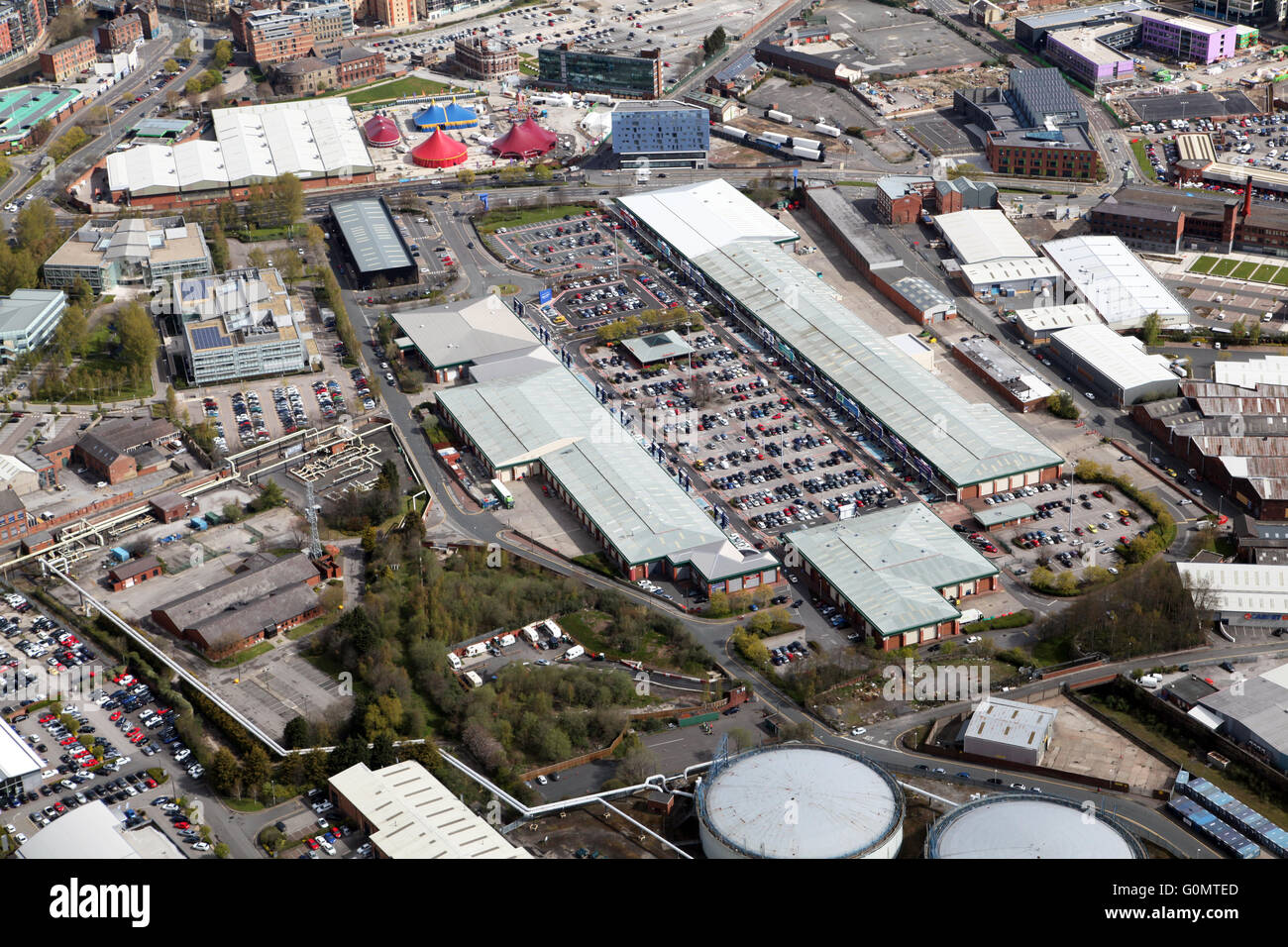 Vista aerea del Crown Point Shopping Center di Leeds, West Yorkshire, Regno Unito Foto Stock
