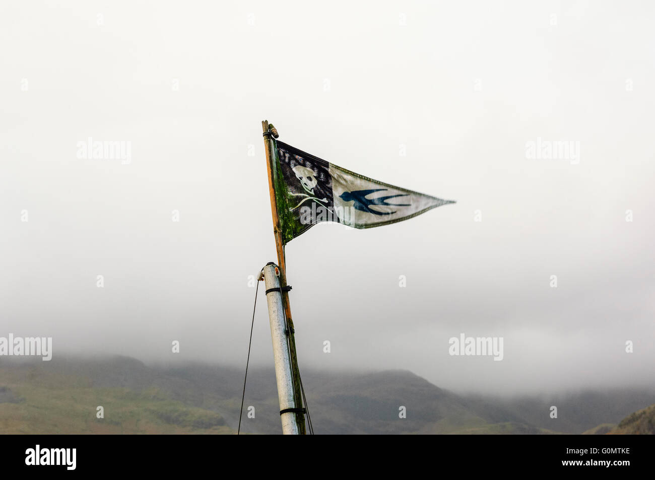 Rondini e amazzoni bandiera accanto a Coniston Water Foto Stock