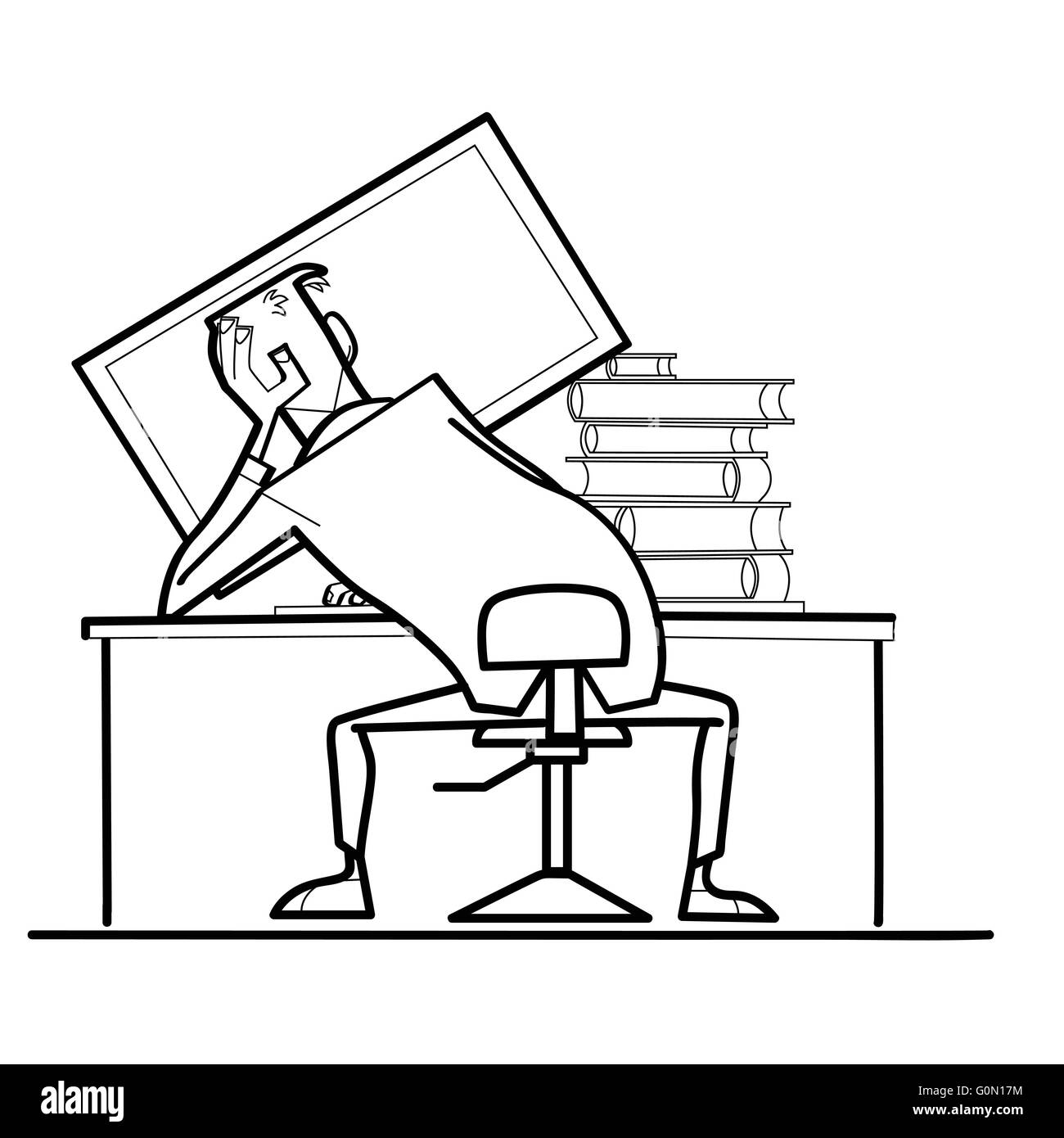 L'uomo sul monitor di un computer back Illustrazione Vettoriale