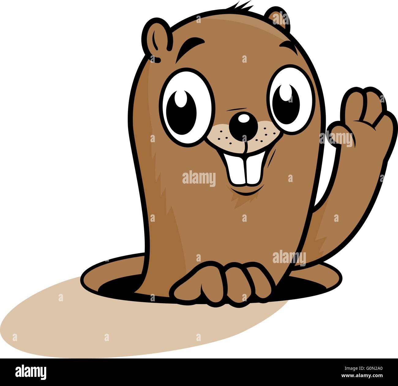 Personaggio dei cartoni animati. Groundhog che sbuca da un buco. Buon giorno di arachidi. Illustrazione vettoriale Illustrazione Vettoriale