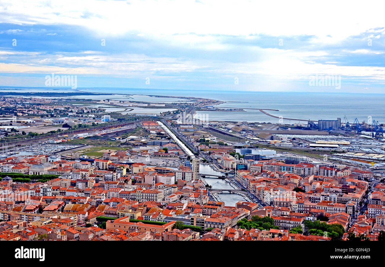 Vista aerea su Sete Herault Linguadoca Rossiglione-Midi-Pirenei Francia Foto Stock