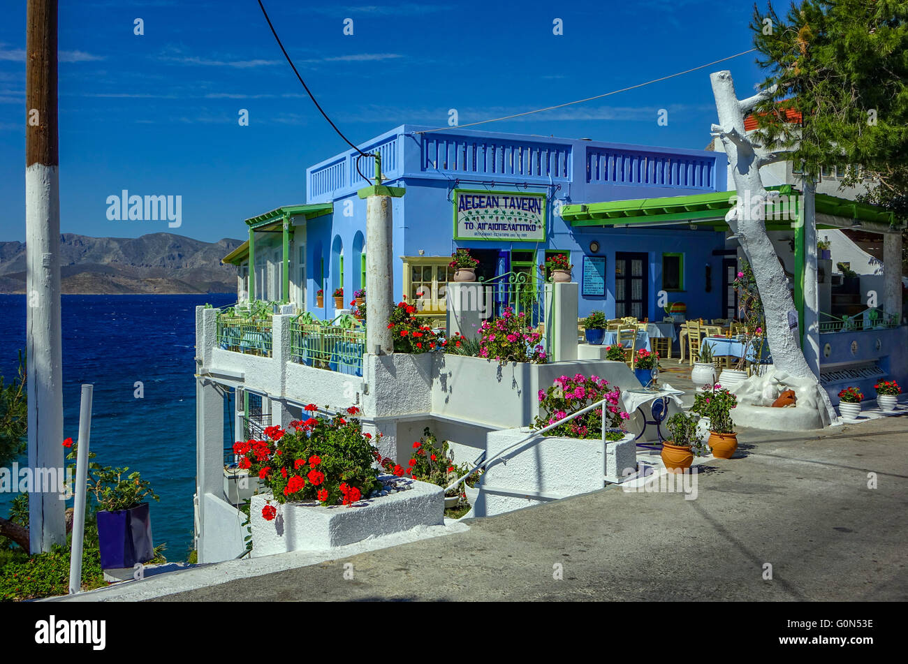 Massouri holiday resort, Kalymnos, Grecia, Taverna Egeo Foto Stock