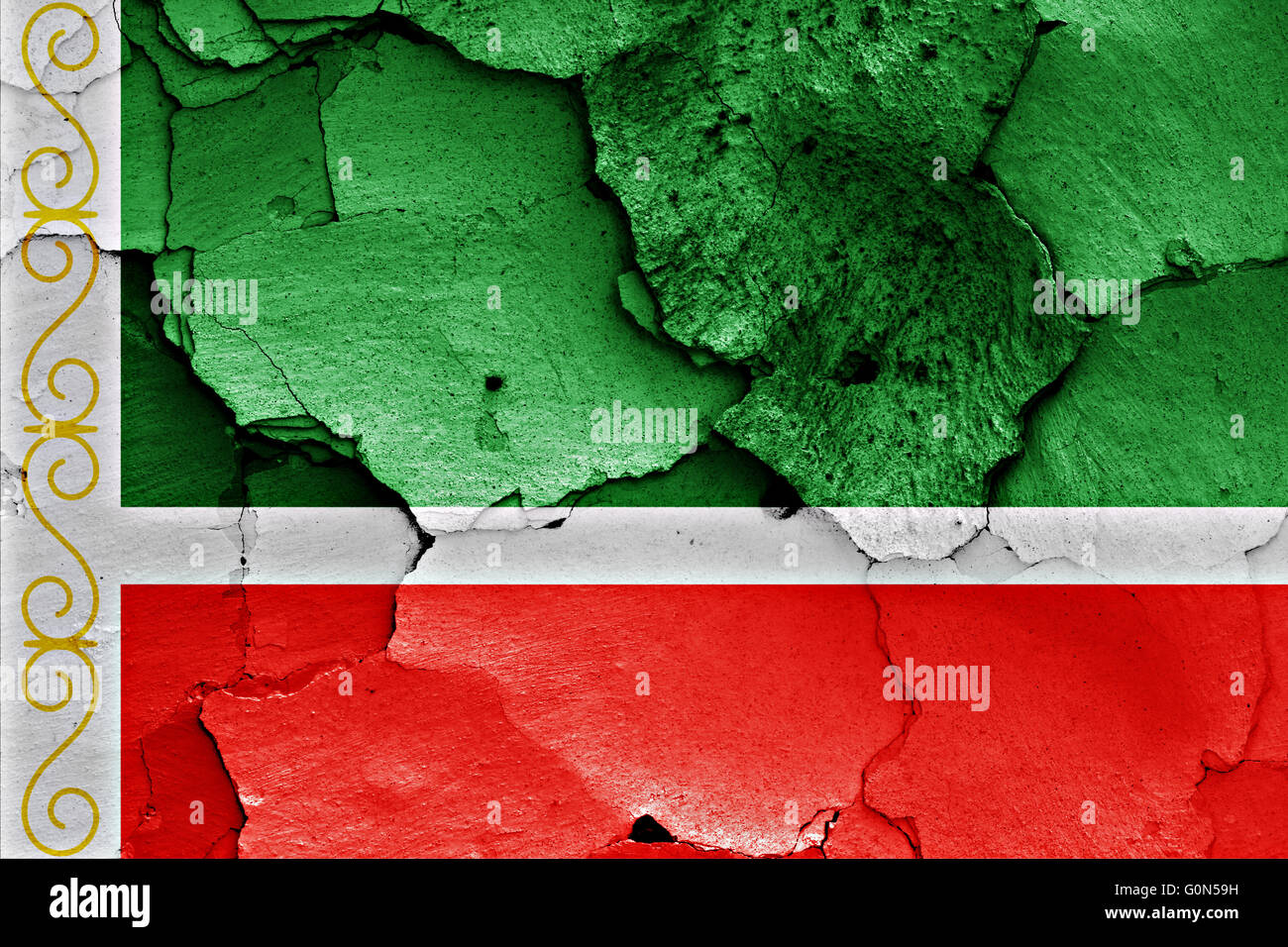 Bandiera della Cecenia dipinta sulla parete incrinato Foto Stock