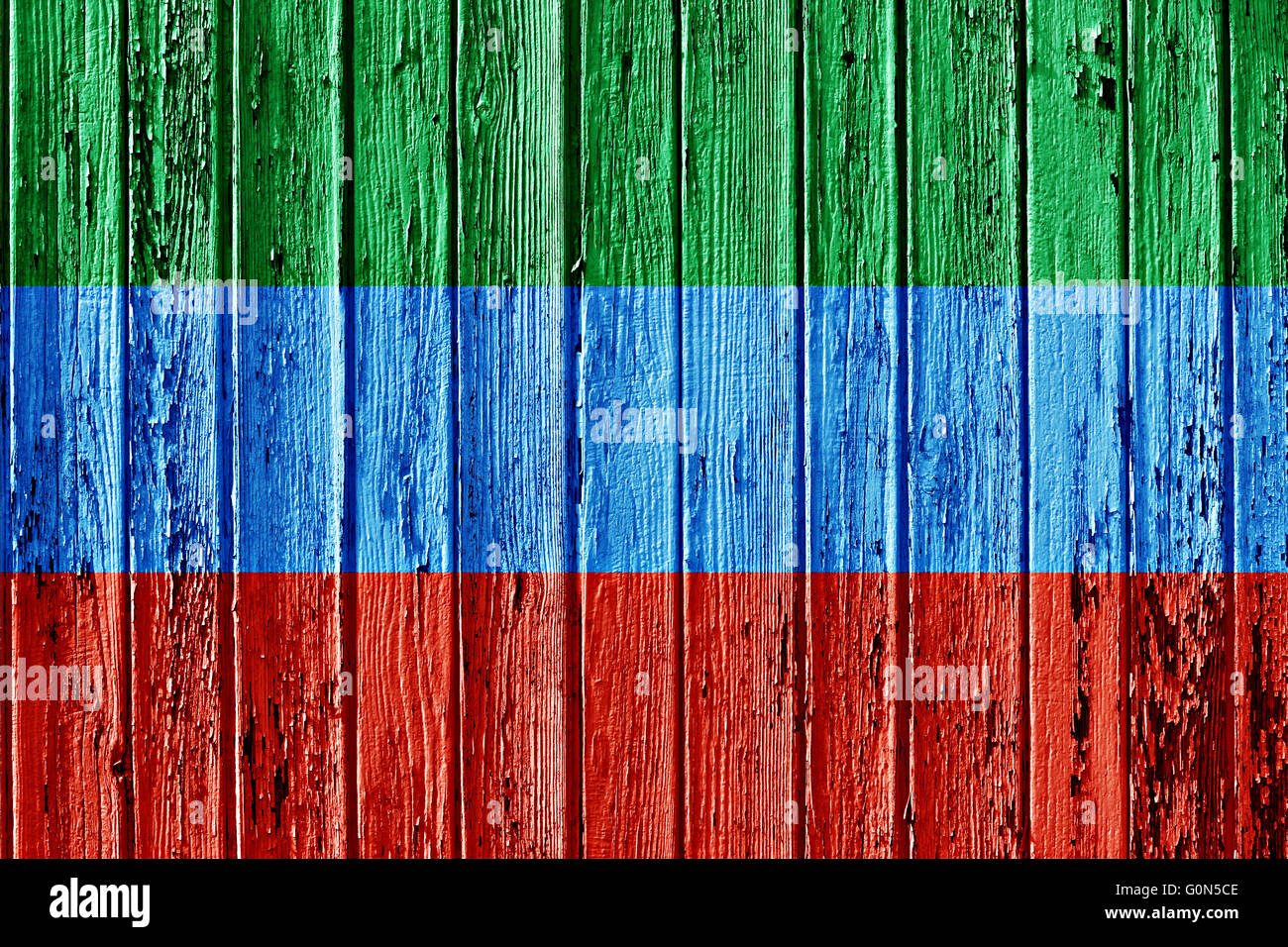 Bandiera del Daghestan dipinta sul telaio in legno Foto Stock