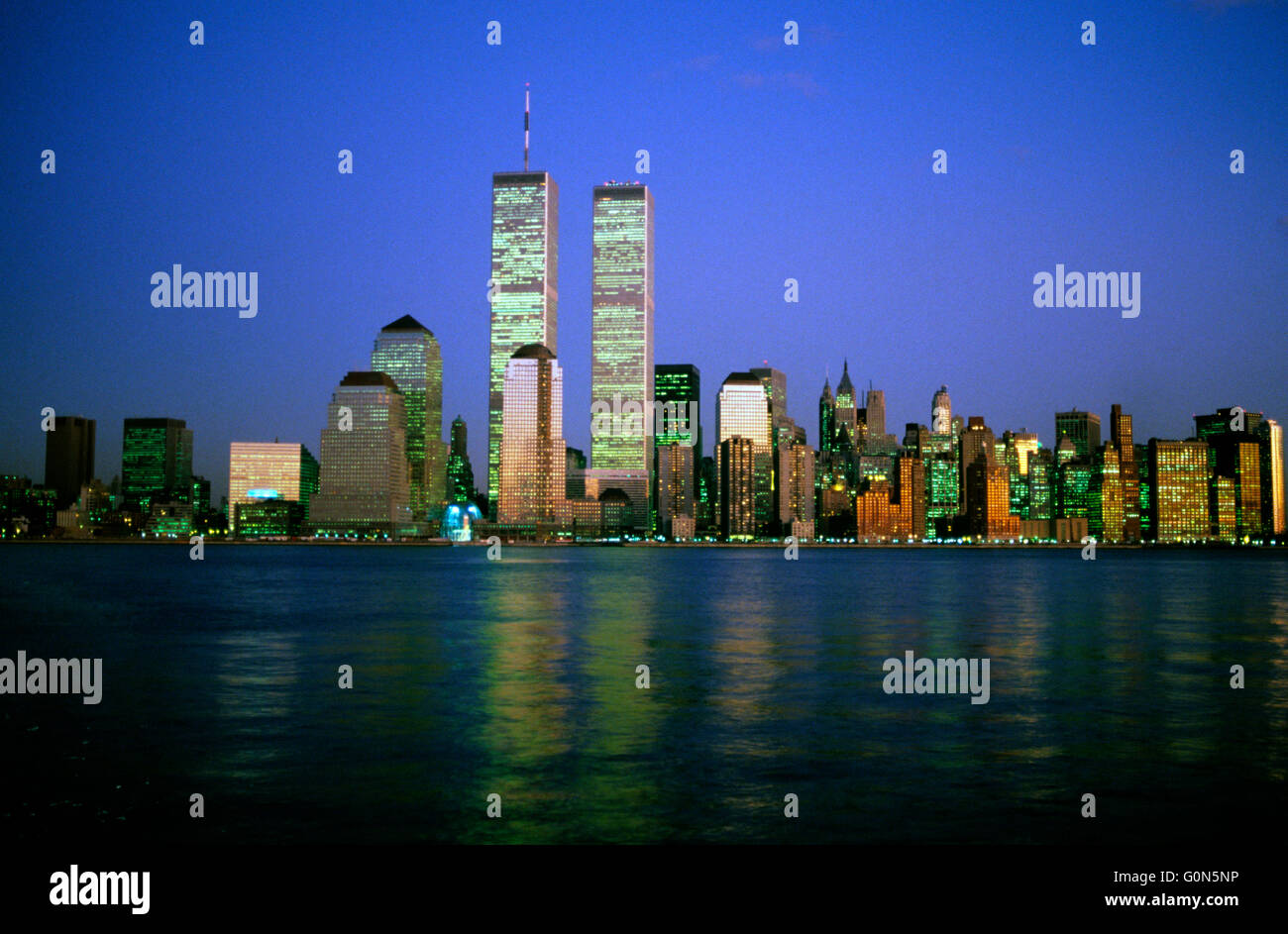 Twin Towers con il World Financial Center, Wall Street, Battery Park City Foto Stock