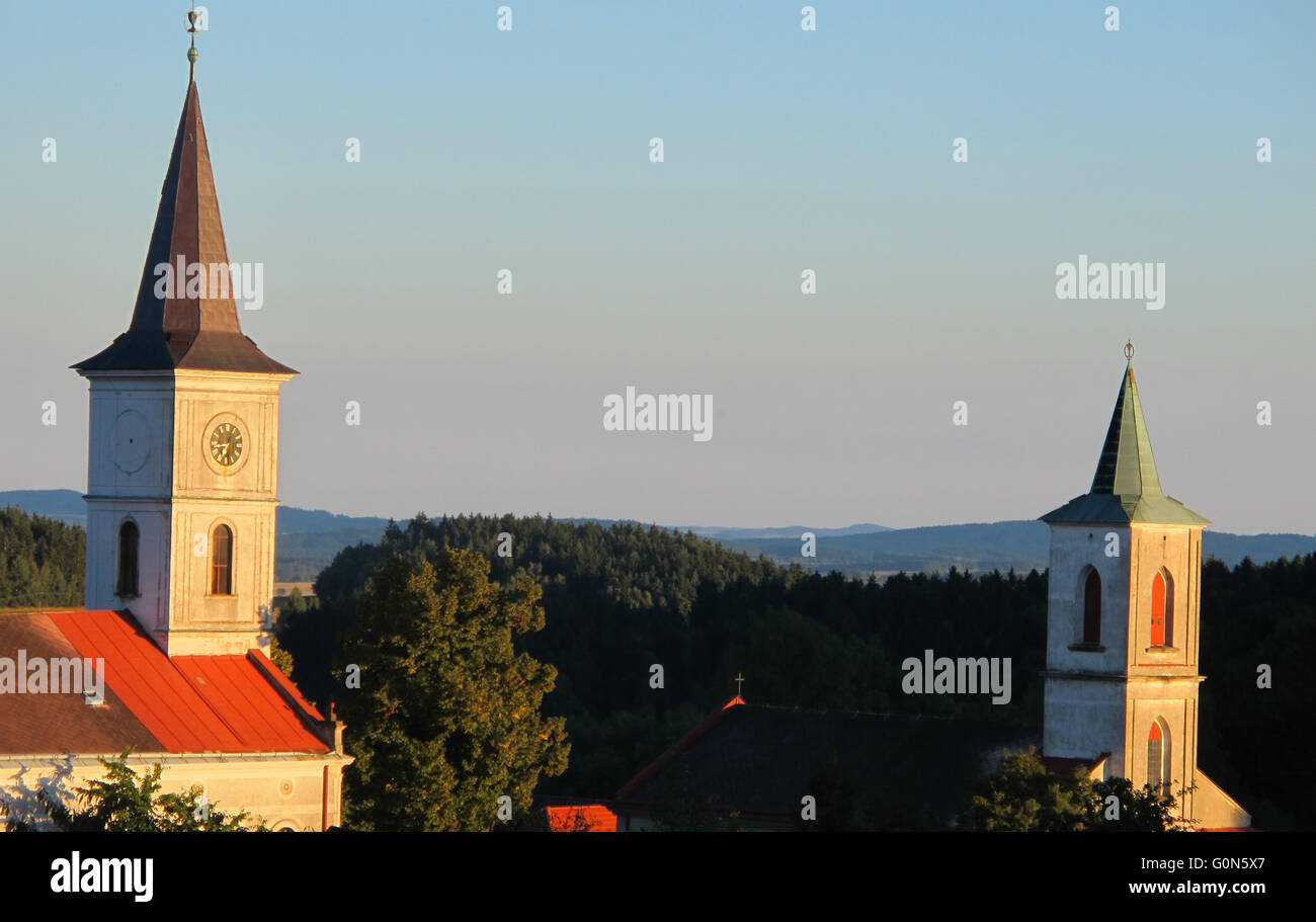 Due chiese evangeliche, Velka Lhota, Repubblica Ceca Foto Stock