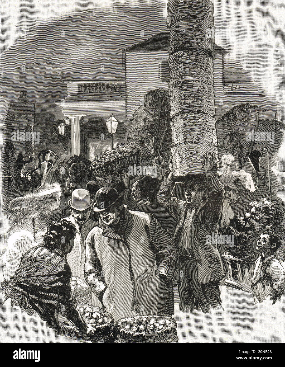 La mattina presto a Covent Garden Frutta & Verdura nel XIX secolo Foto Stock