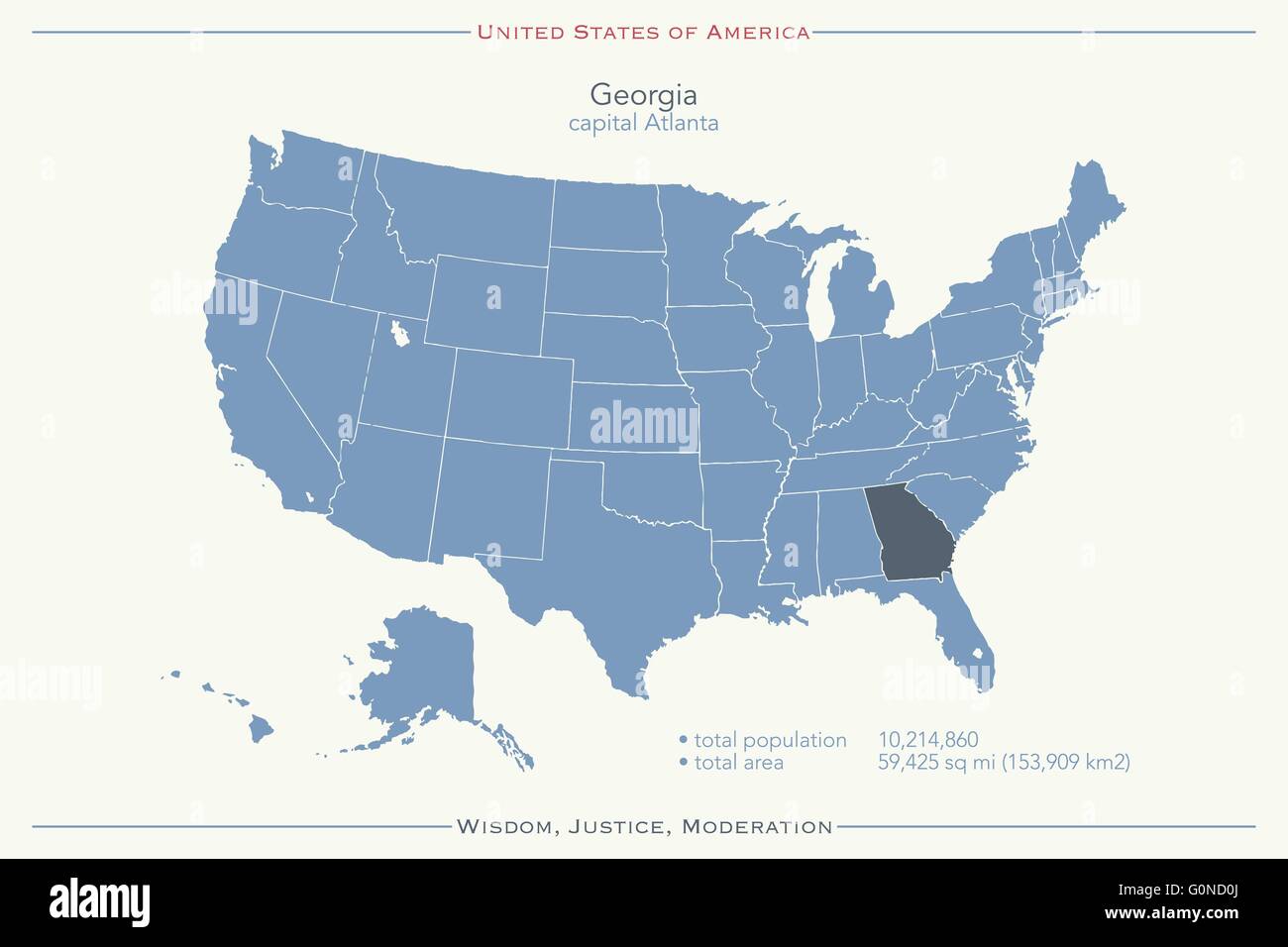 Stati Uniti d'America mappa isolato e la Georgia membro territorio. vettore politico USA mappa geografica design banner Illustrazione Vettoriale