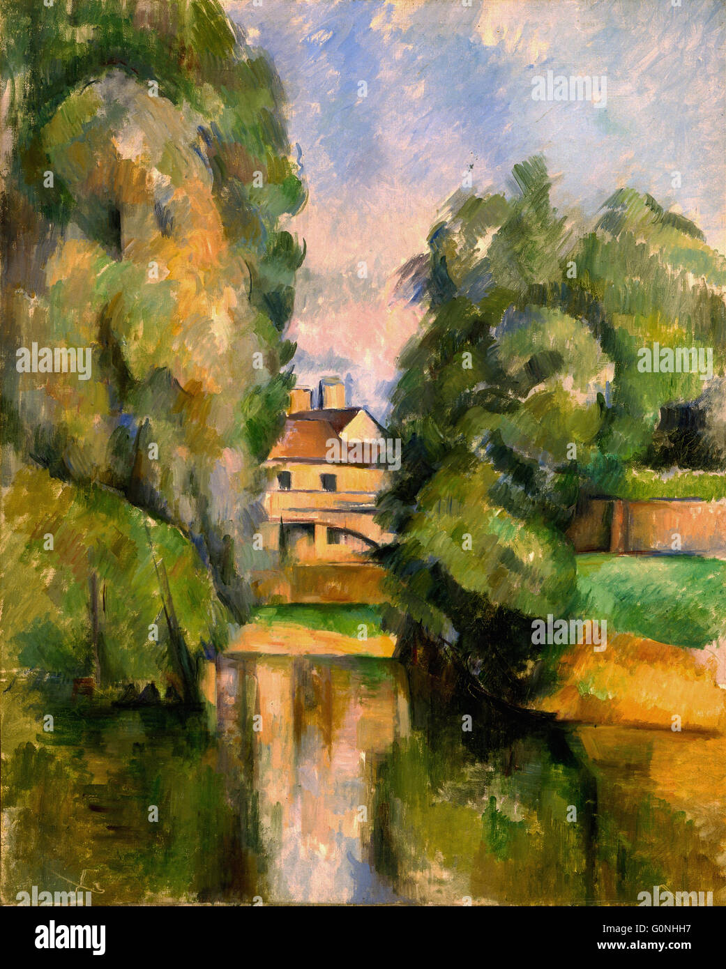 Paul Cézanne - Country House da un fiume Foto Stock