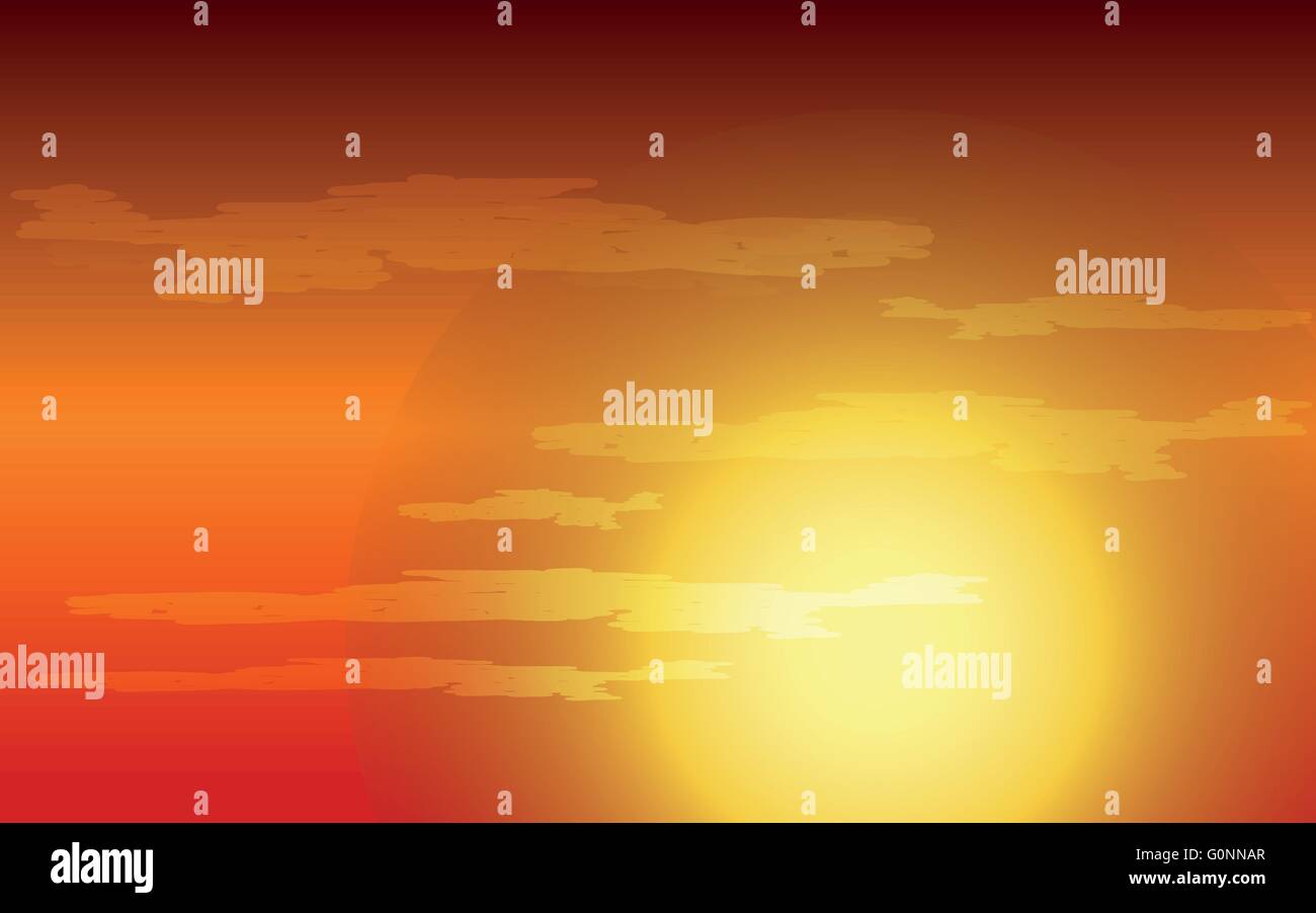 Illustrazione Vettoriale del tramonto o l'alba di Sun. Illustrazione Vettoriale