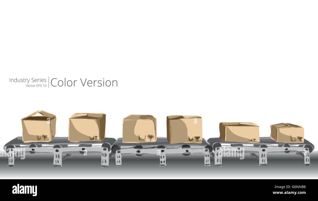 Illustrazione Vettoriale del nastro trasportatore, serie a colori. Illustrazione Vettoriale
