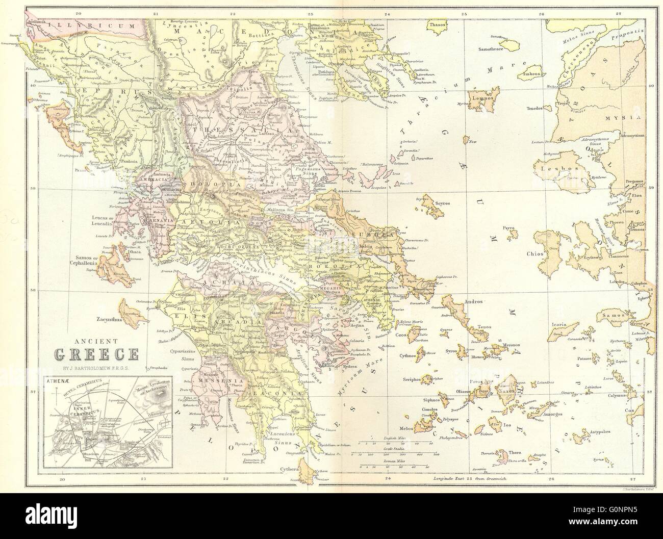 Grecia: Antico, 1870 Mappa antichi Foto Stock