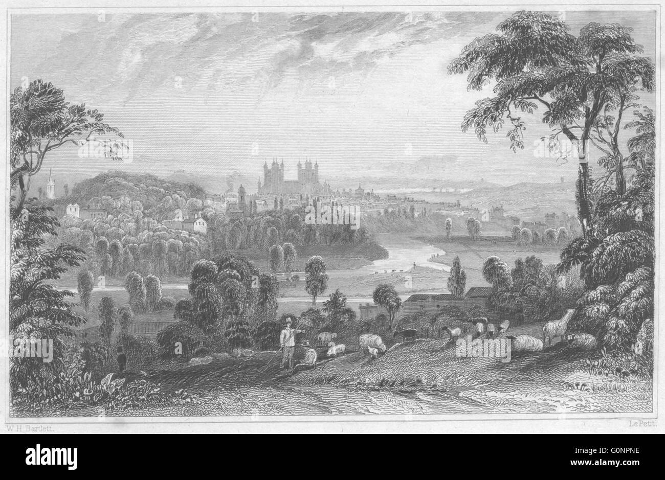 DEVON: Exeter, da Exwick Hill, antica stampa 1829 Foto Stock