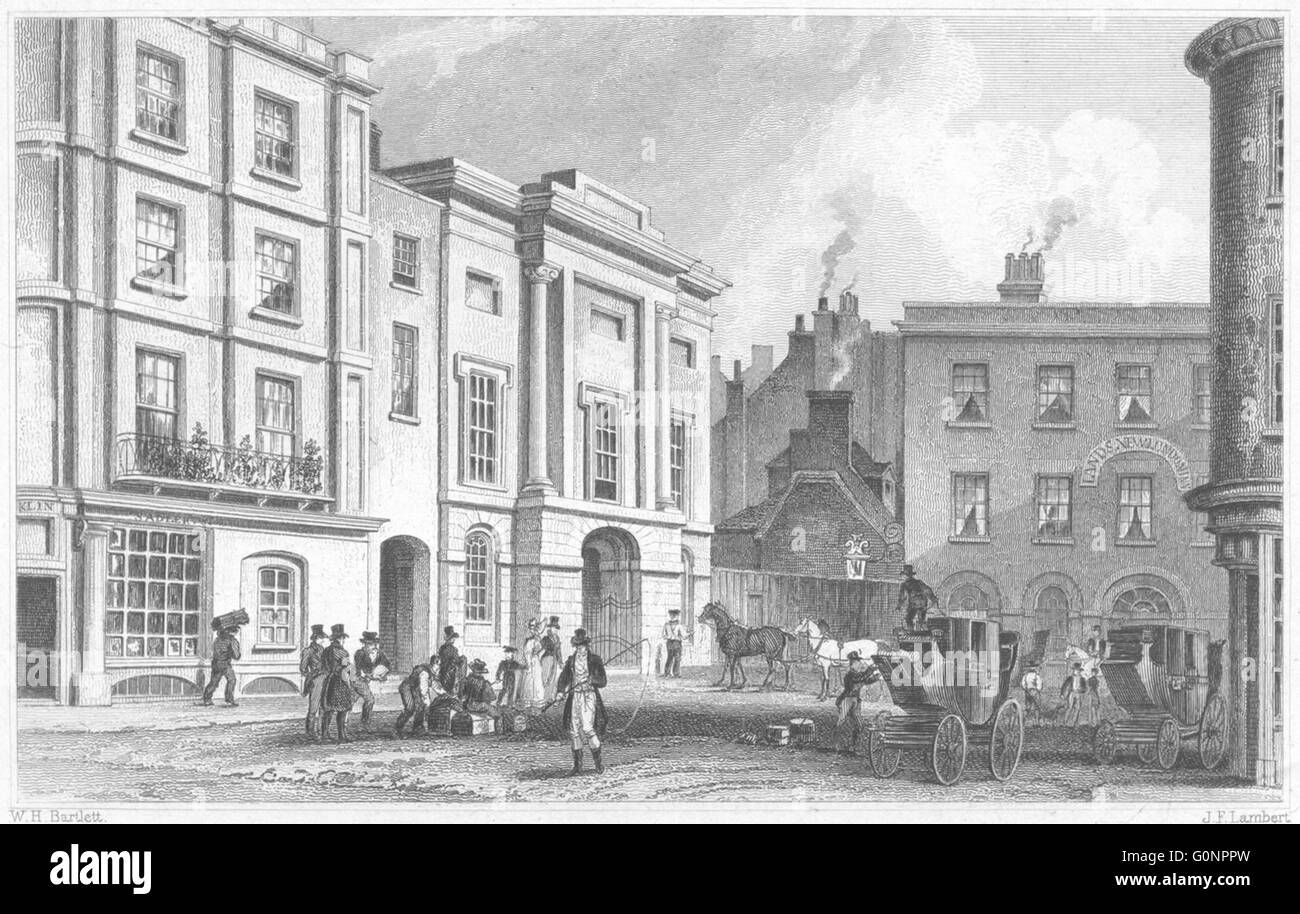DEVON: abbonamento camere e New London Inn, Exeter, antica stampa 1829 Foto Stock