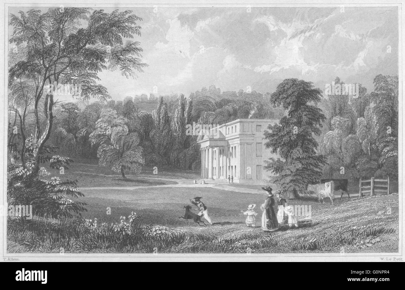 DEVON: Follaton House (sede di George Stanley Cary Esq), antica stampa 1829 Foto Stock