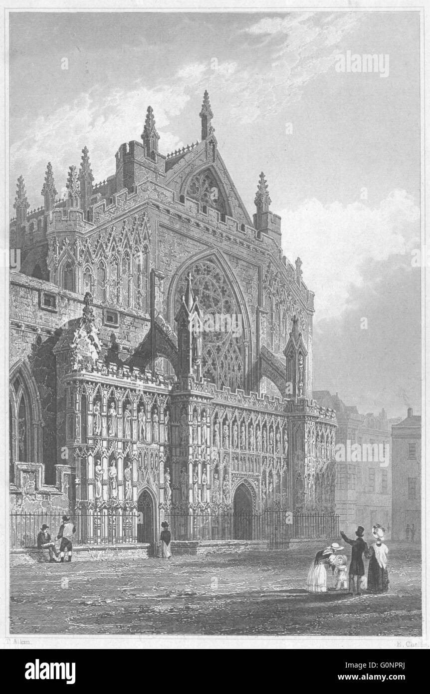 DEVON: Ingresso della Cattedrale di Exeter, antica stampa 1829 Foto Stock