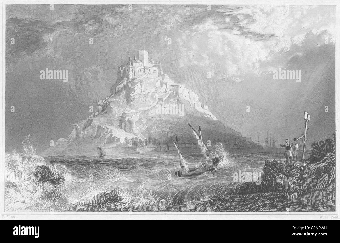 Cornovaglia: St. Michael's Mount, antica stampa 1831 Foto Stock