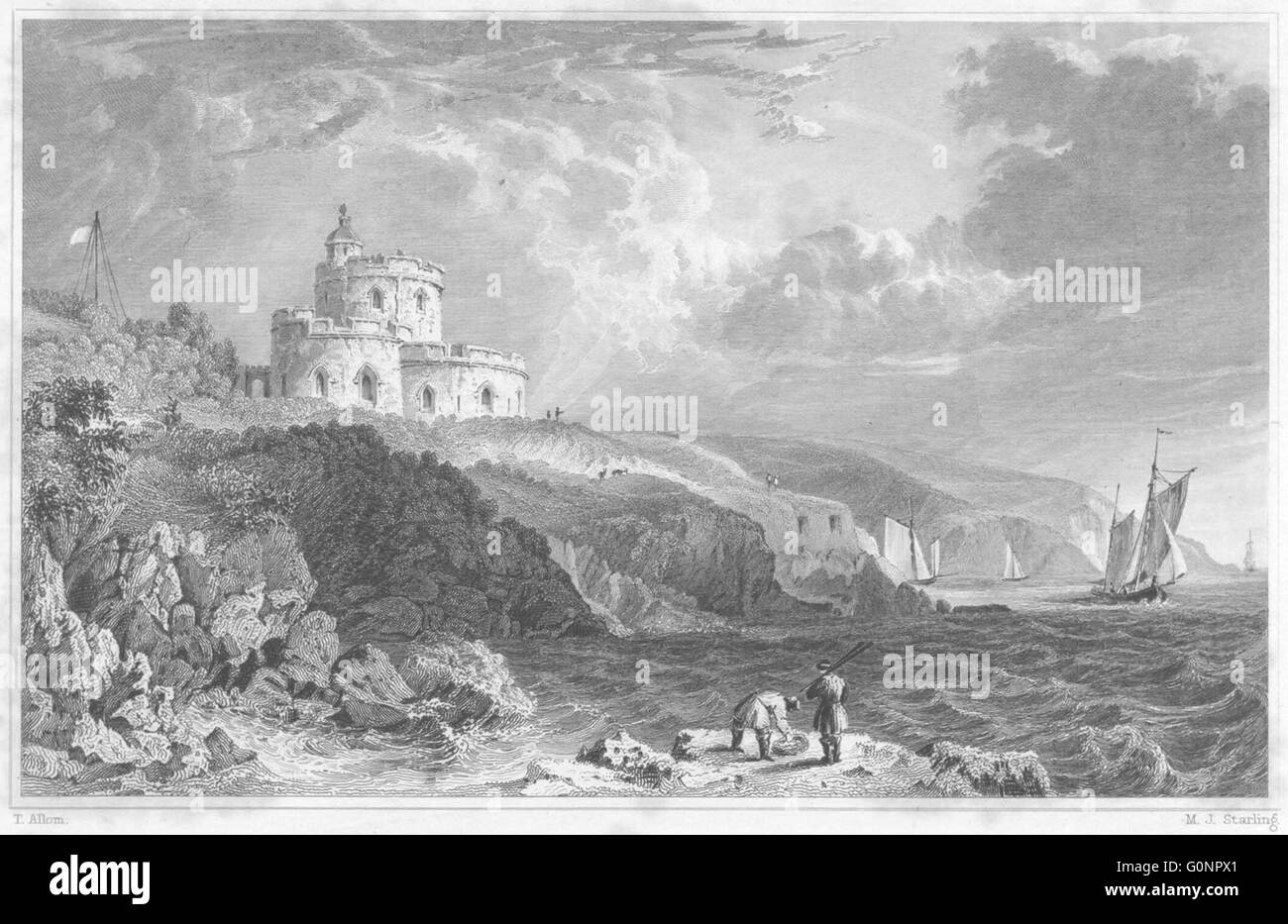 Cornovaglia: St Mawes Castello, antica stampa 1831 Foto Stock