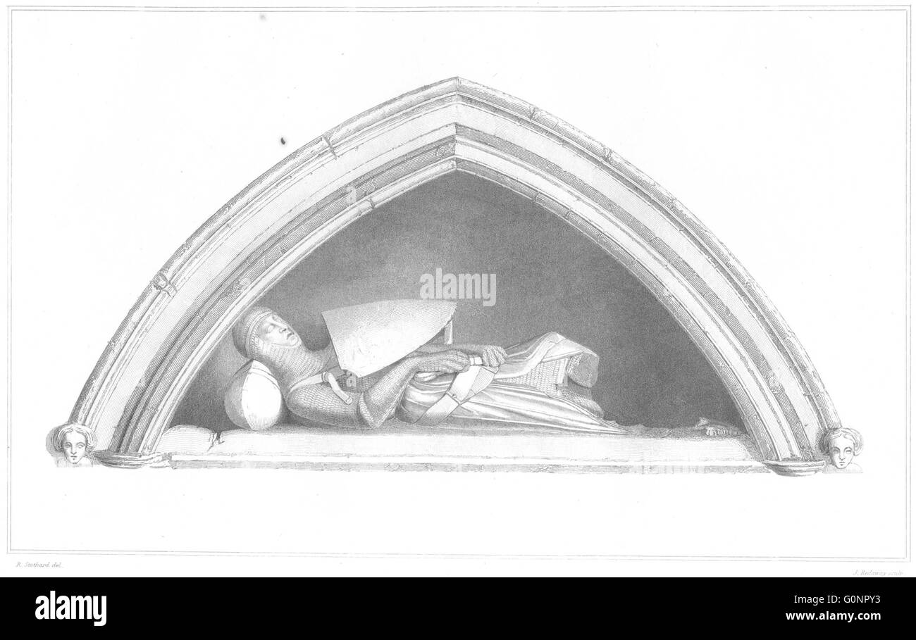 DEVON: Monumento di un crociato a Beer Ferrers, antica stampa 1822 Foto Stock DEVON: Monumento di un crociato a Beer Ferrers, antica stampa 1822 Foto Stock