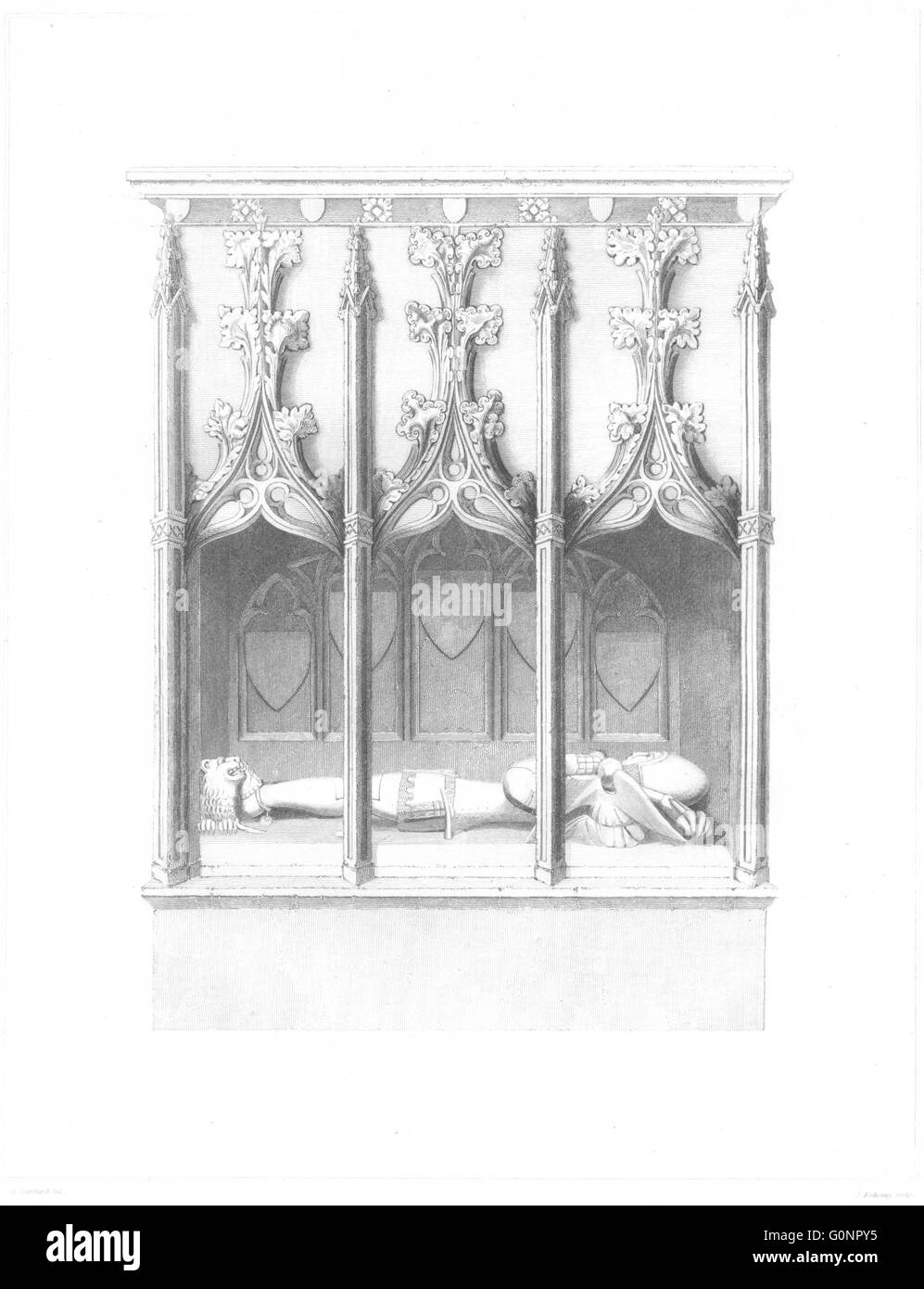 DEVON: sedili di pietra e da un monumento a Broad-Clist, antica stampa 1822 Foto Stock