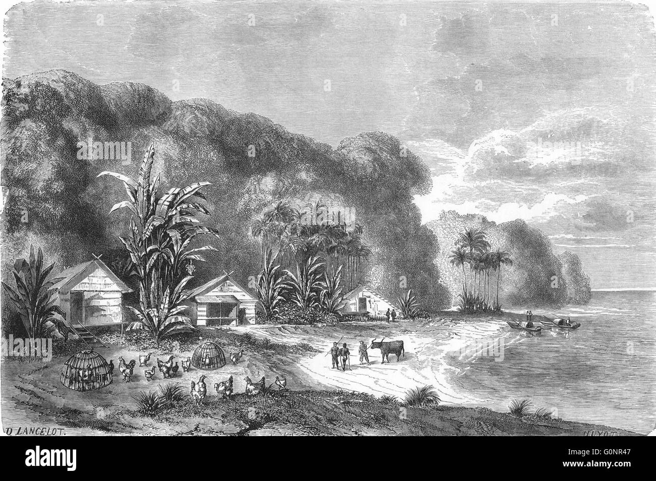VIETNAM: rive del fiume Saigon, antica stampa 1870 Foto Stock