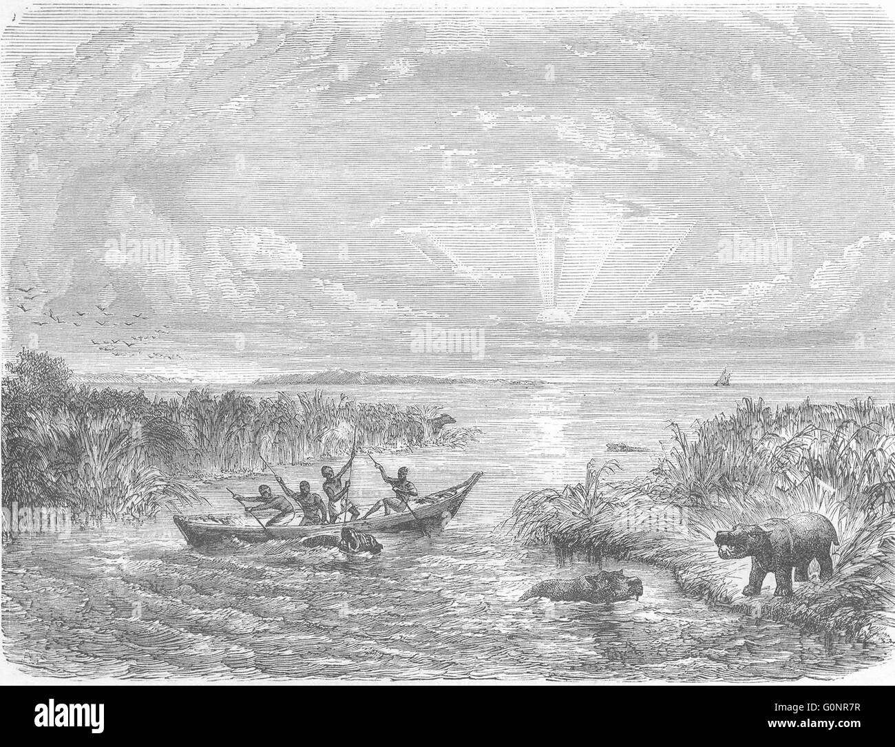 Ciad: il lago Ciad, antica stampa 1870 Foto Stock