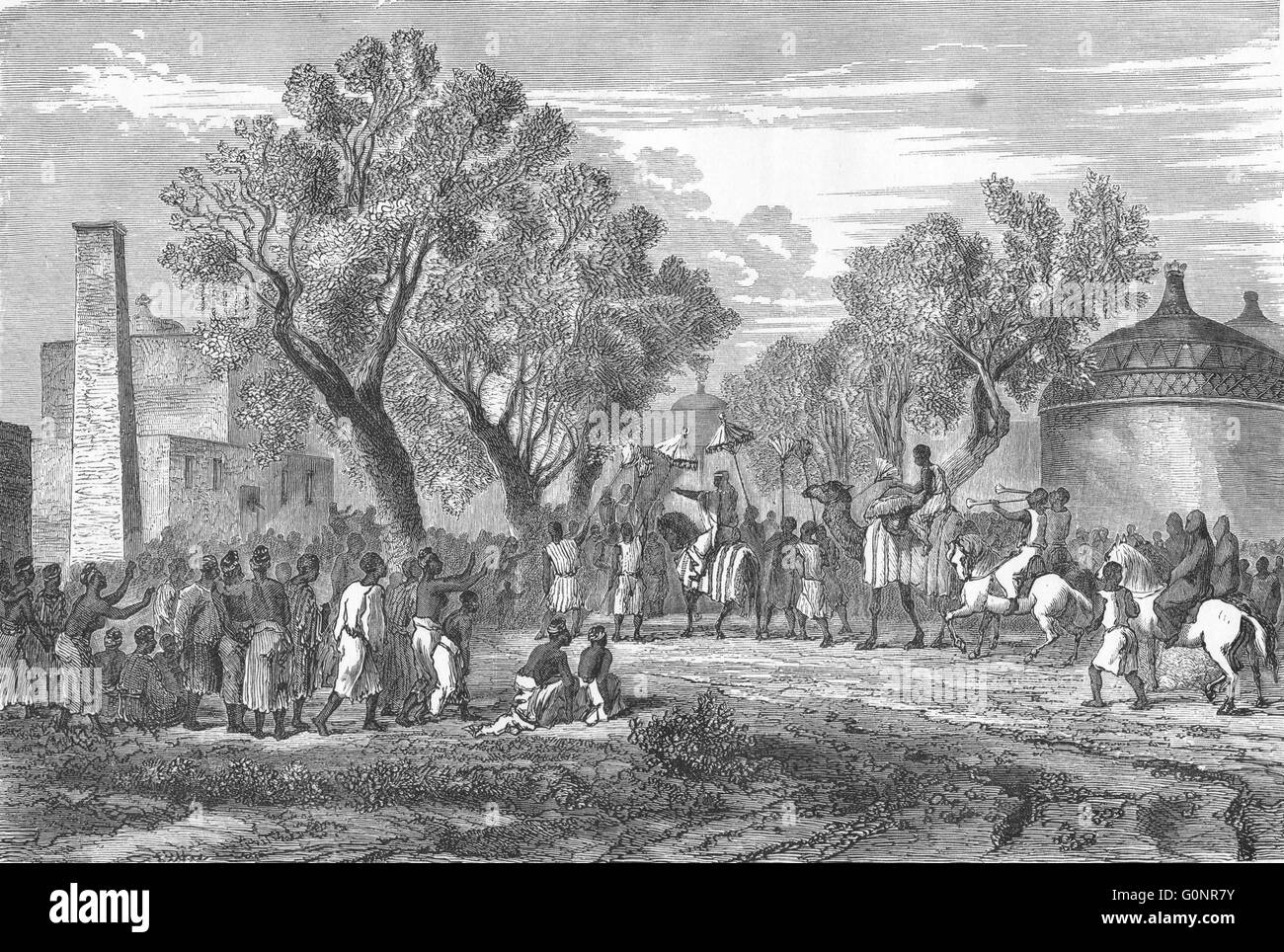 Ciad: Sultano di Baguirmi al suo capitale, Mas-Ena, antica stampa 1870 Foto Stock