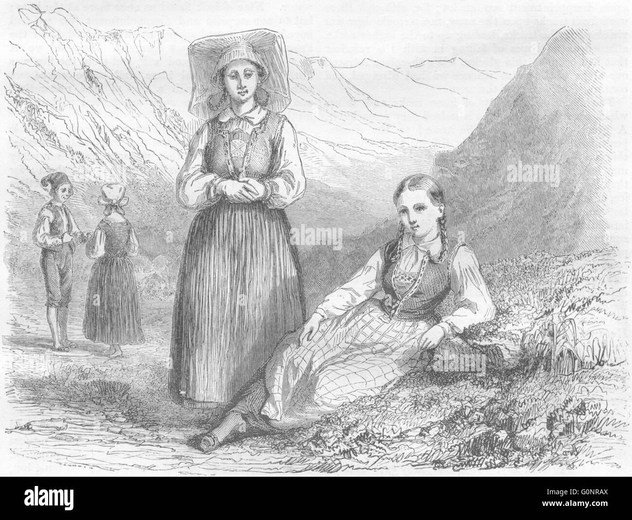 Norvegia: costumi del Hardanger, antica stampa 1871 Foto Stock