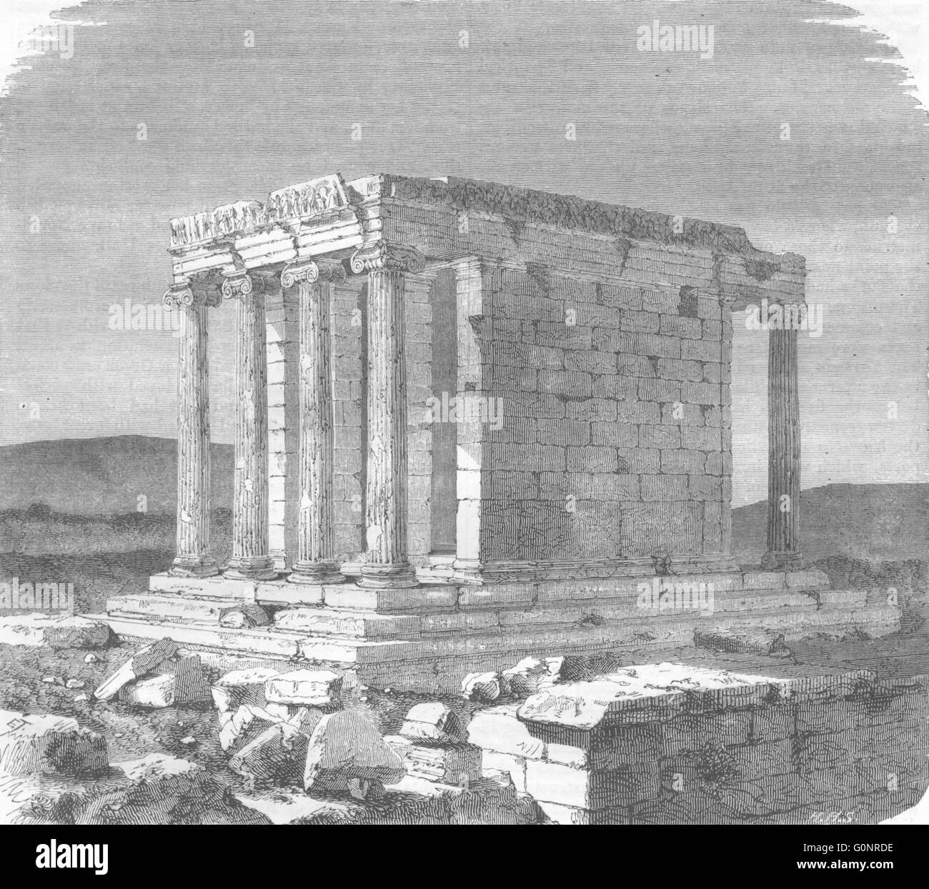 Grecia - Atene: Tempio di Wingless vittoria, antica stampa 1871 Foto Stock