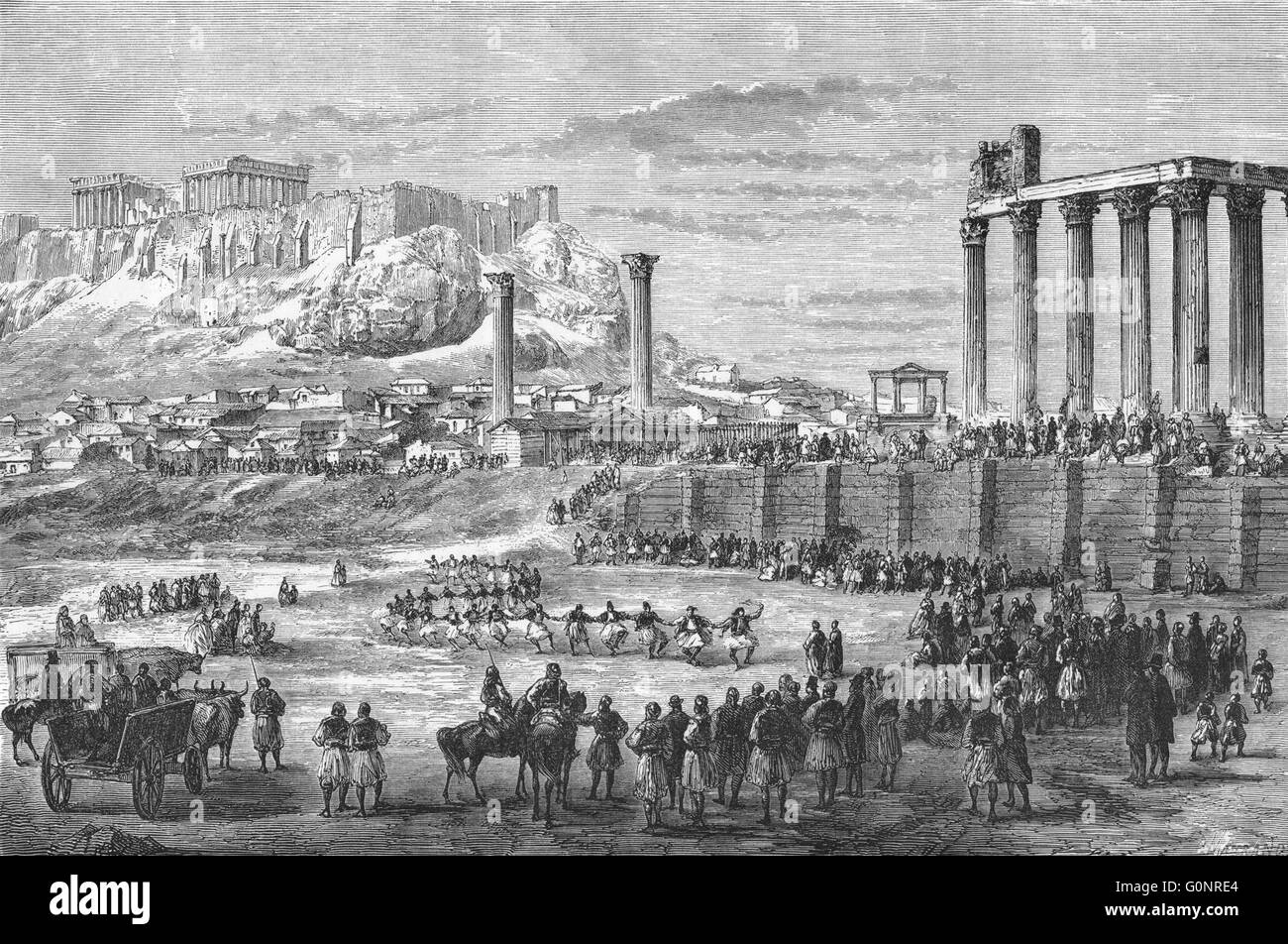 Atene: Fete: Erechtheium; Partenone; Adriano; Giove, antica stampa 1871 Foto Stock