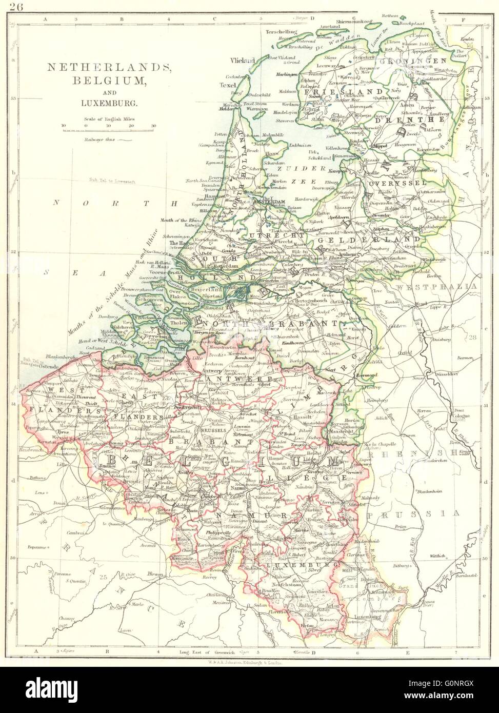 BENELUX.Netherlands Belgio Lussemburgo. Holland. JOHNSTON, 1899 Mappa antichi Foto Stock