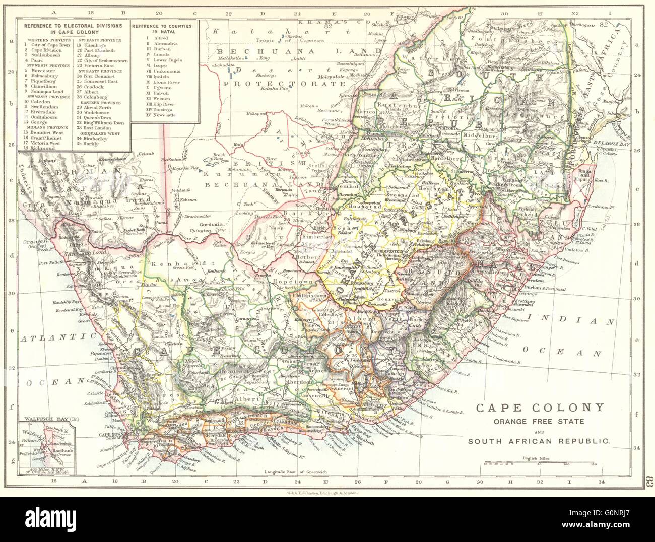 COLONIAL SUD AFRICA. Cape Colony. Orange Free State. Repubblica SA, 1899 Mappa Foto Stock