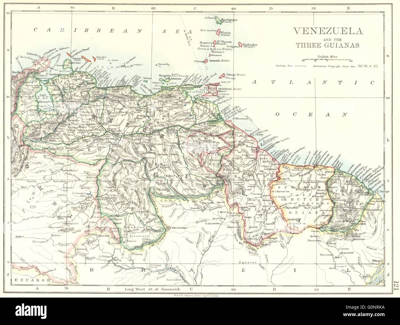 VENEZUELA / Guyane. Suriname. British French Guiana olandese. JOHNSTON, 1899 Mappa Foto Stock