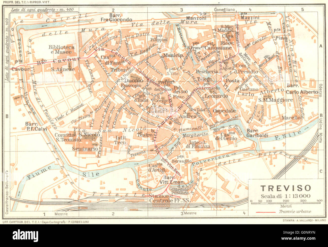 Italia: Venetie Tridentina: Treviso, 1926 Vintage map Foto Stock