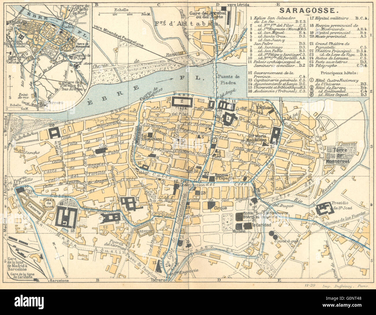 Spagna: Saragosse: Saragozza, 1921 Vintage map Foto Stock
