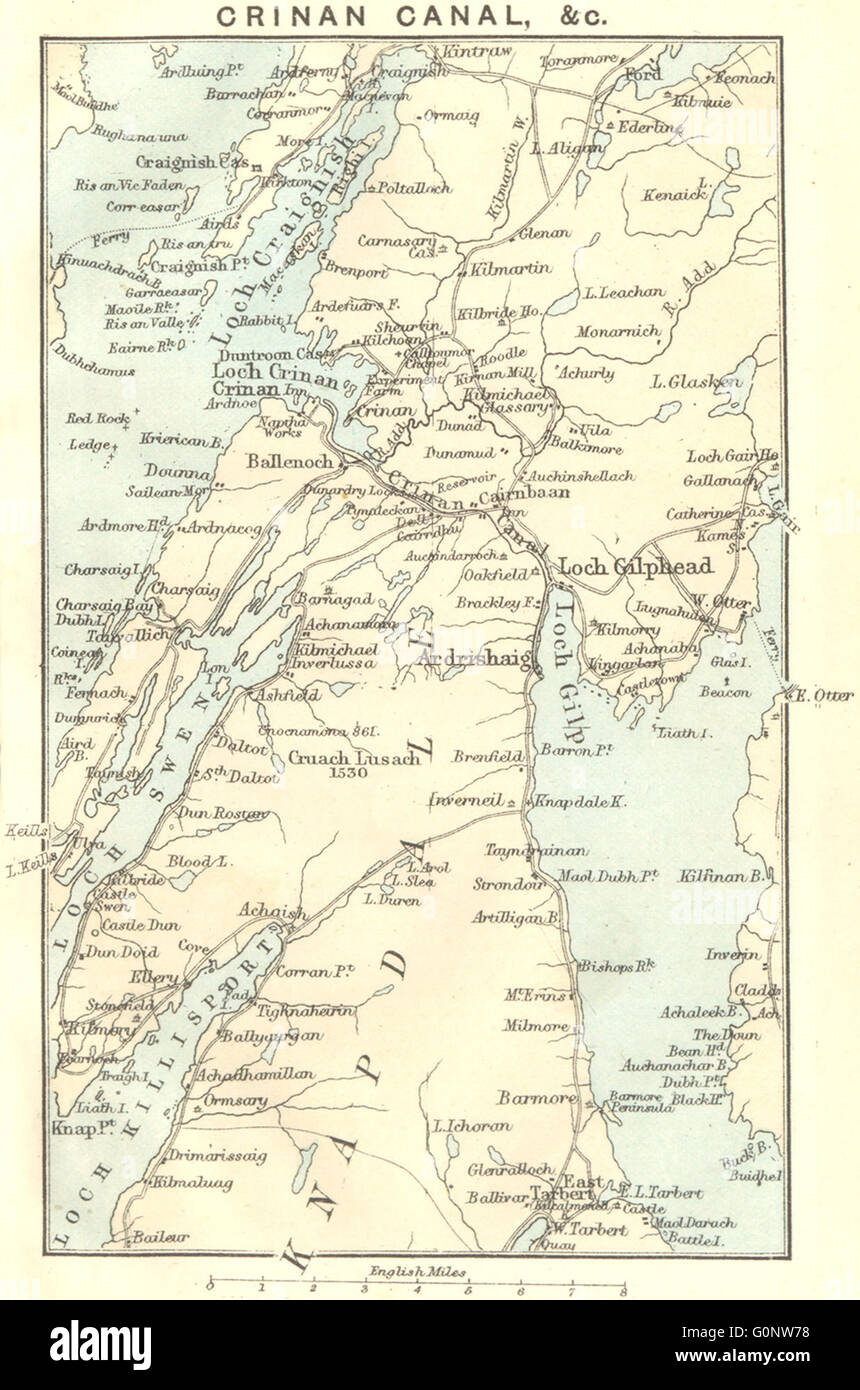 Scozia: Crinan Canal, 1887 Mappa antichi Foto Stock