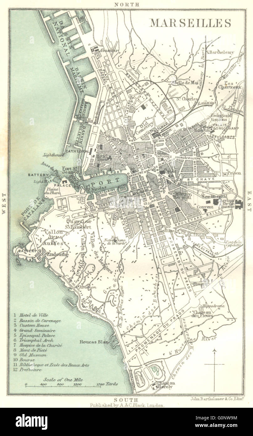 BOUCHES-DU-Rhône: Marsiglia: piano generale, 1913 Mappa antichi Foto Stock